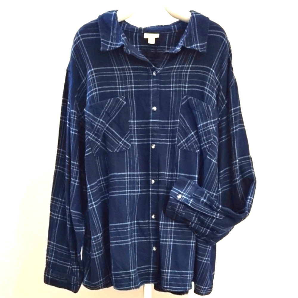 Never Worn a.n.a Flannel Navy Plaid Long Sleeve Button Up Shirt 3X